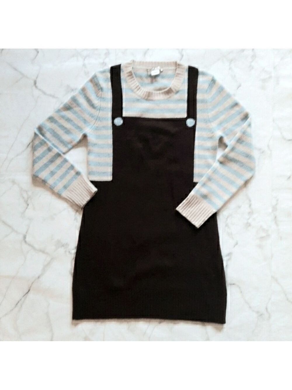mint 100% Cashmere Faux Jumper Scoop Neck Dress with Stripe Top